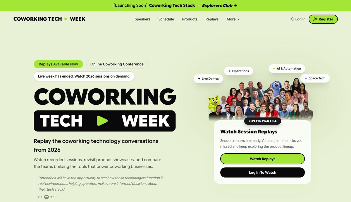 Coworking Tech Week platform screenshot